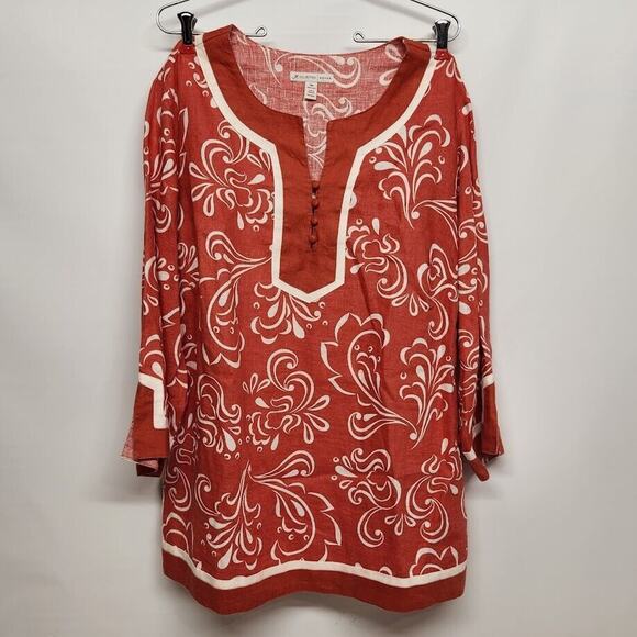 JM Collection Tunic Rust Orange White Top Womens 18w Long Shirt XL Ladies - Picture 2 of 8